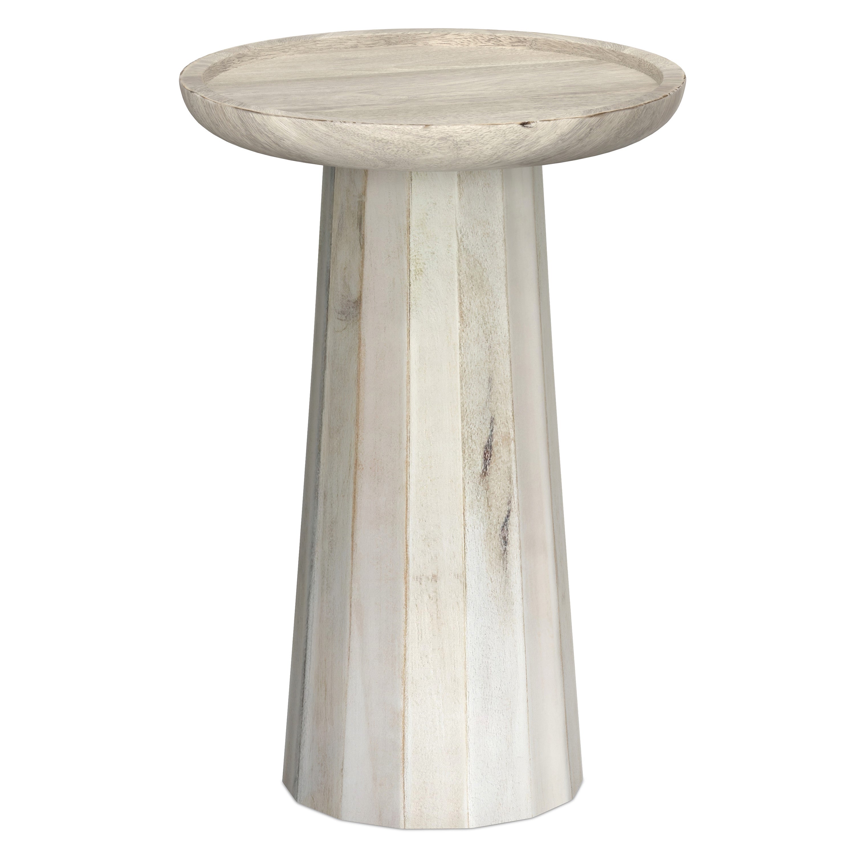19" Washed Natural and White Distressed Solid Wood Round Pedestal End Table