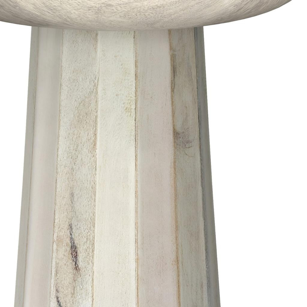 19" Washed Natural and White Distressed Solid Wood Round Pedestal End Table