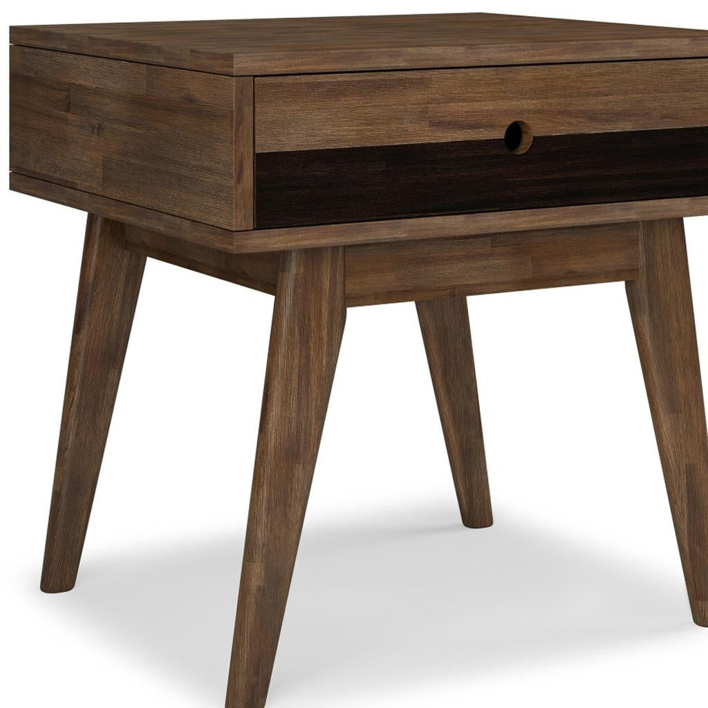 22" Varnished Brown Solid Wood End Table With Drawer