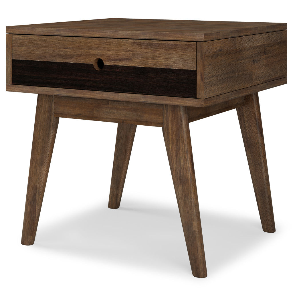 22" Varnished Brown Solid Wood End Table With Drawer