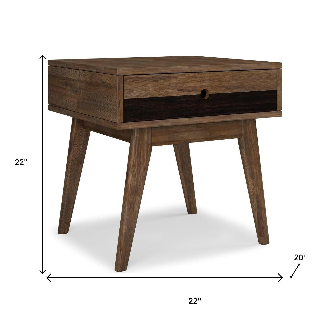 22" Varnished Brown Solid Wood End Table With Drawer