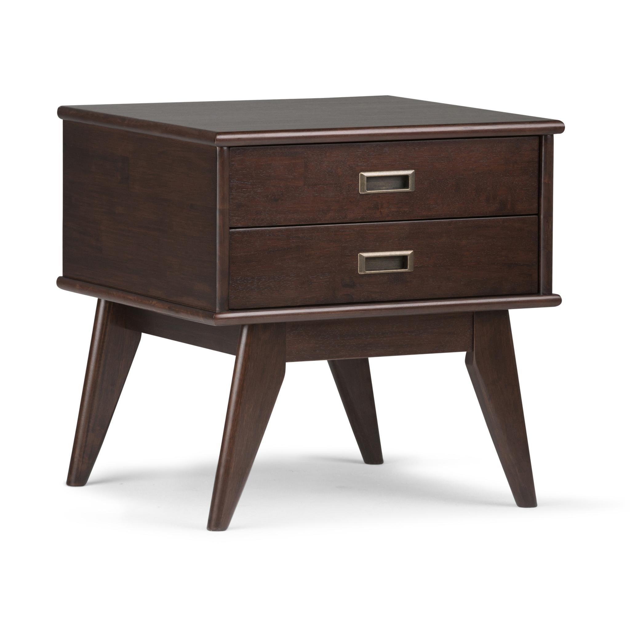 22" Matte Brown Solid Wood End Table With Two Drawers