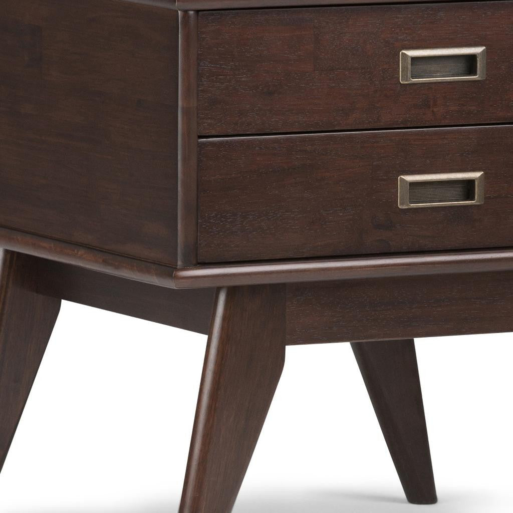 22" Matte Brown Solid Wood End Table With Two Drawers