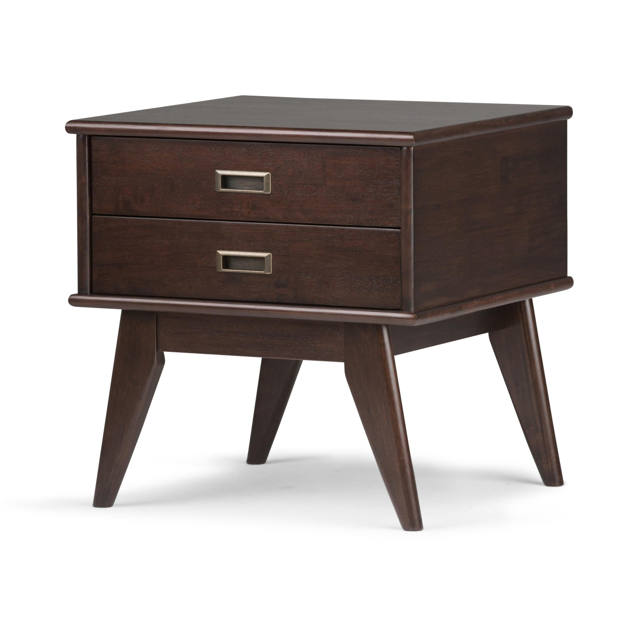 22" Matte Brown Solid Wood End Table With Two Drawers