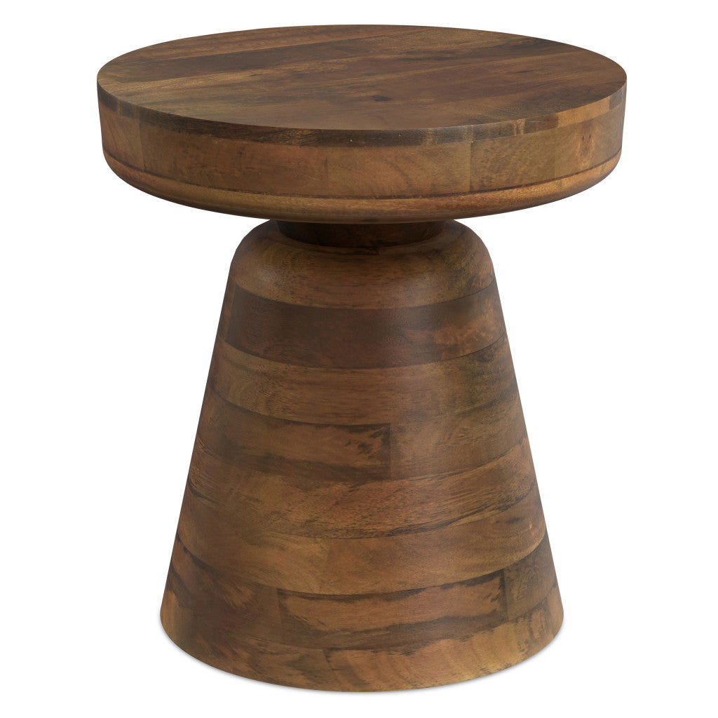 18" Distressed Walnut Distressed Solid Wood Round Pedestal End Table