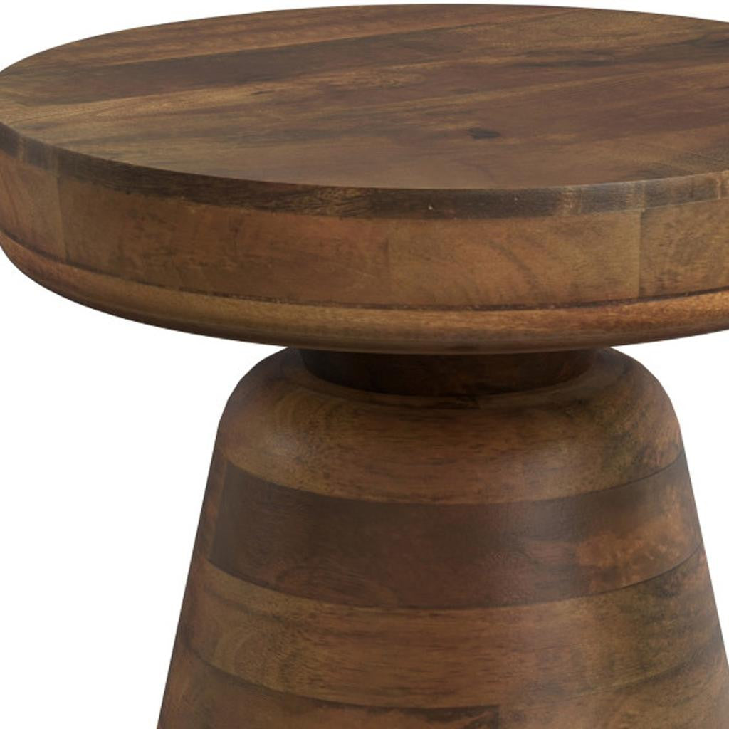 18" Distressed Walnut Distressed Solid Wood Round Pedestal End Table