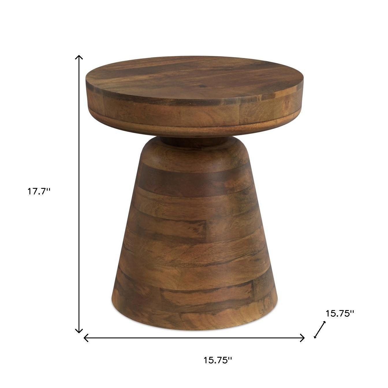 18" Distressed Walnut Distressed Solid Wood Round Pedestal End Table