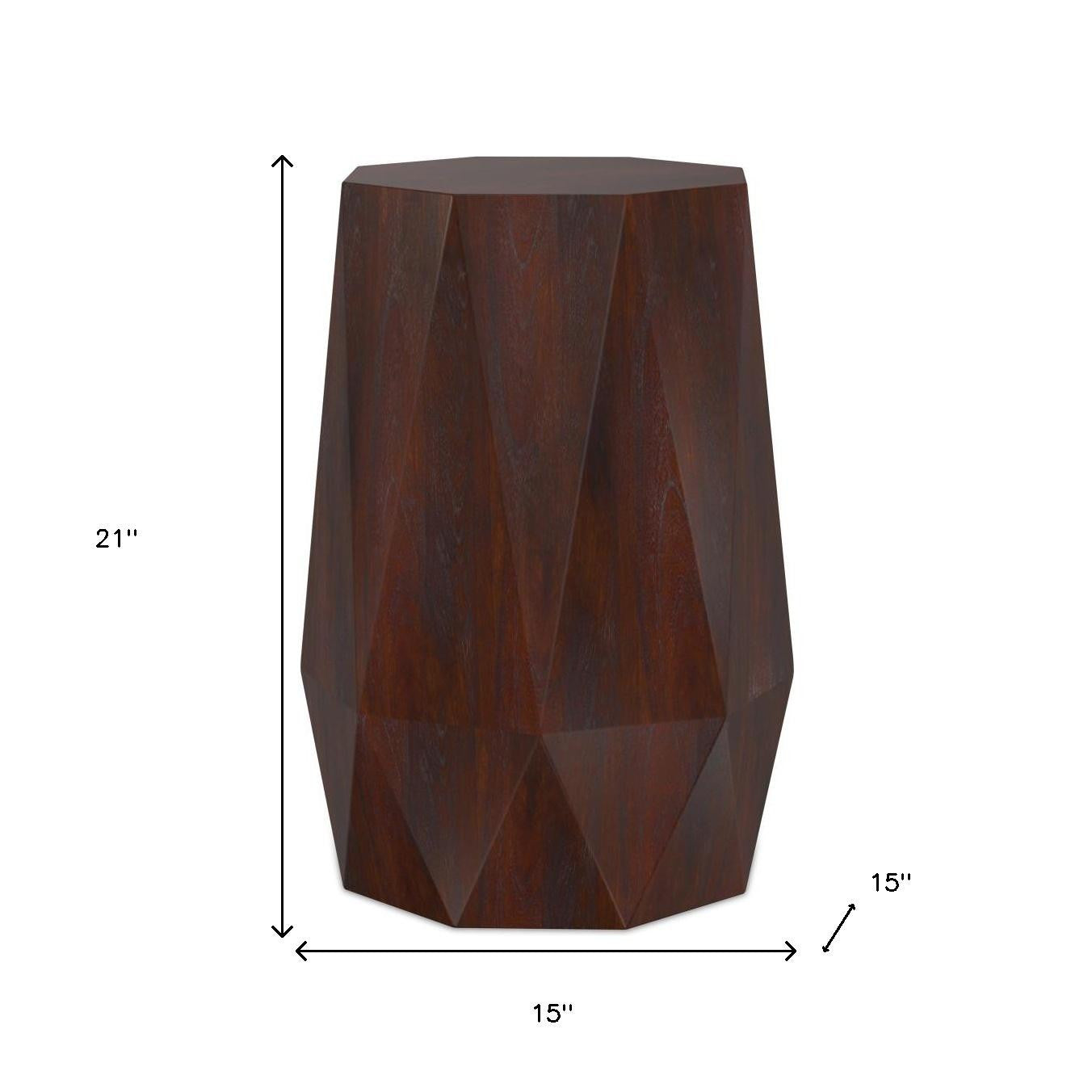 21" Varnished Walnut Solid Wood Octagonal Block End Table
