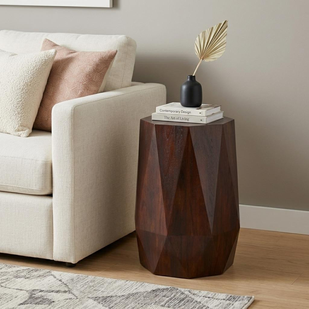 21" Varnished Walnut Solid Wood Octagonal Block End Table