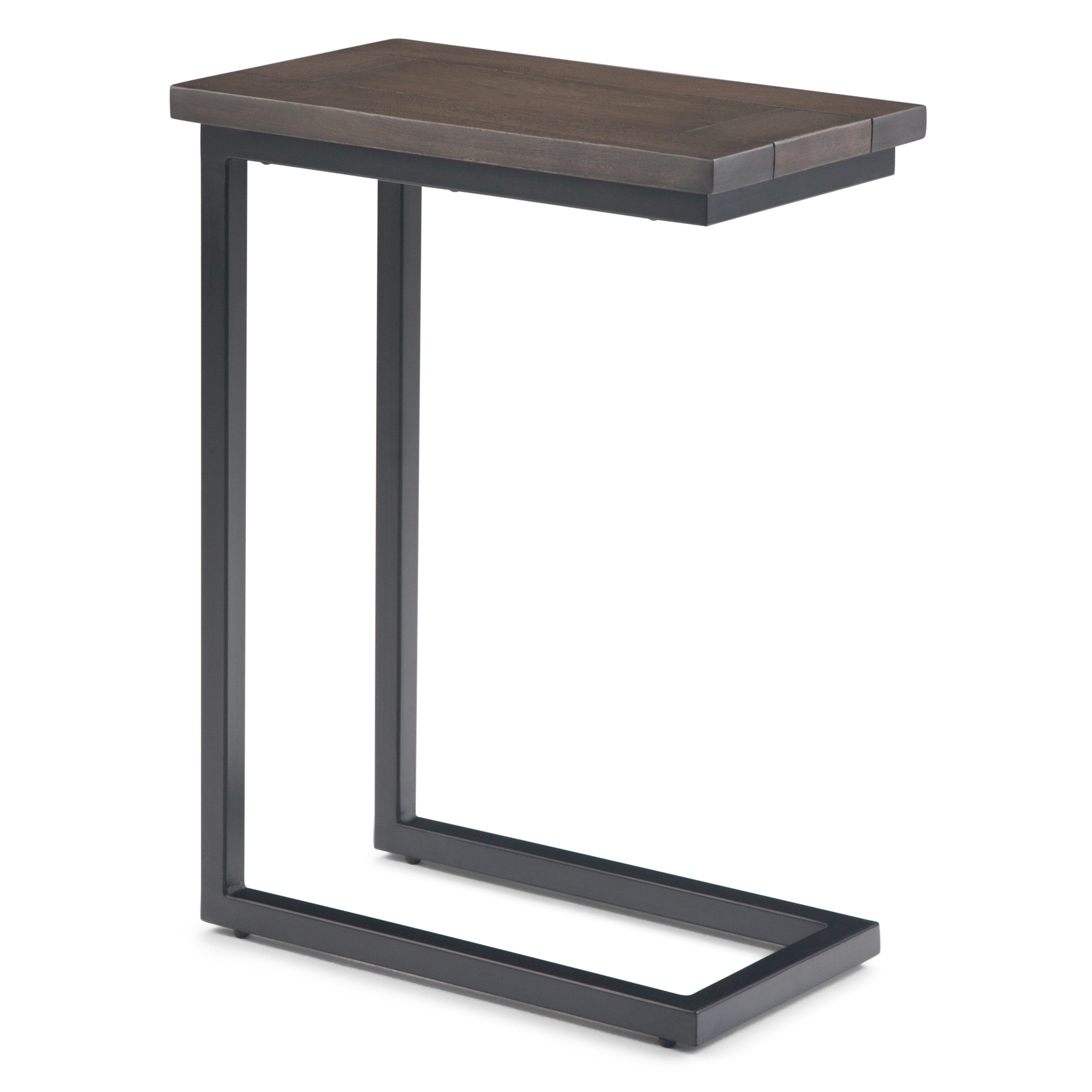 24" Powder Coated Walnut and Black Solid Wood and Iron End Table