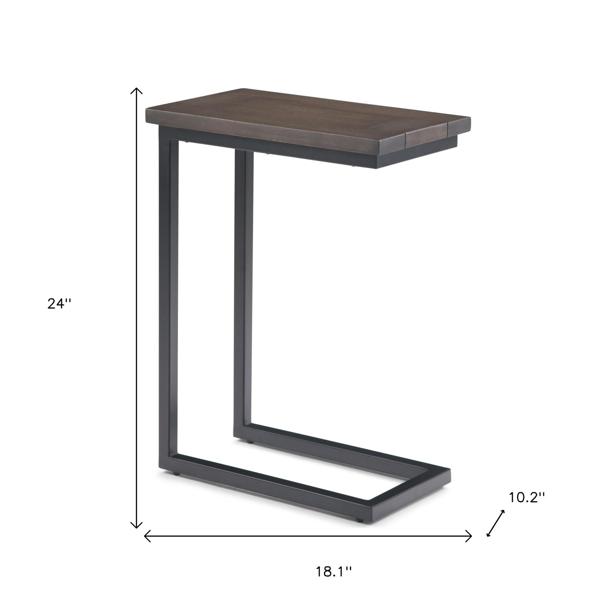 24" Powder Coated Walnut and Black Solid Wood and Iron End Table