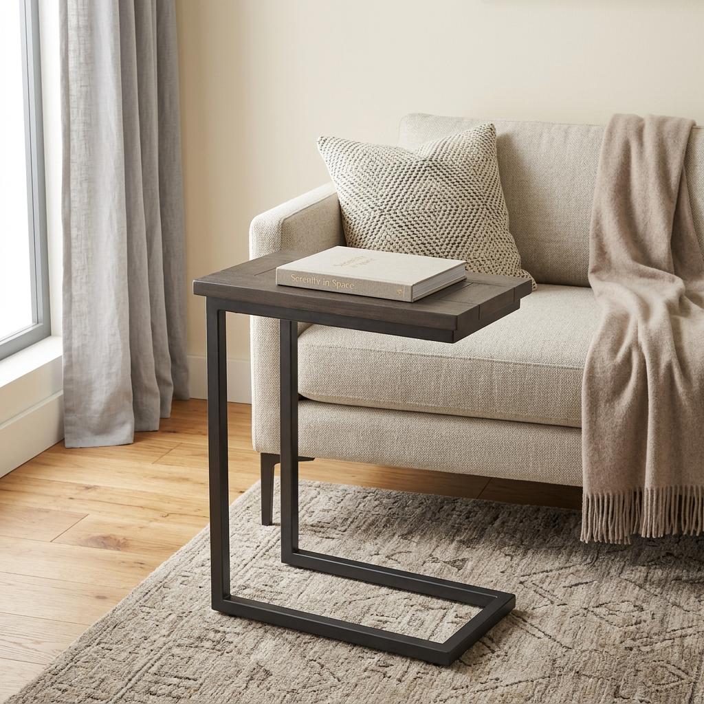 24" Powder Coated Walnut and Black Solid Wood and Iron End Table