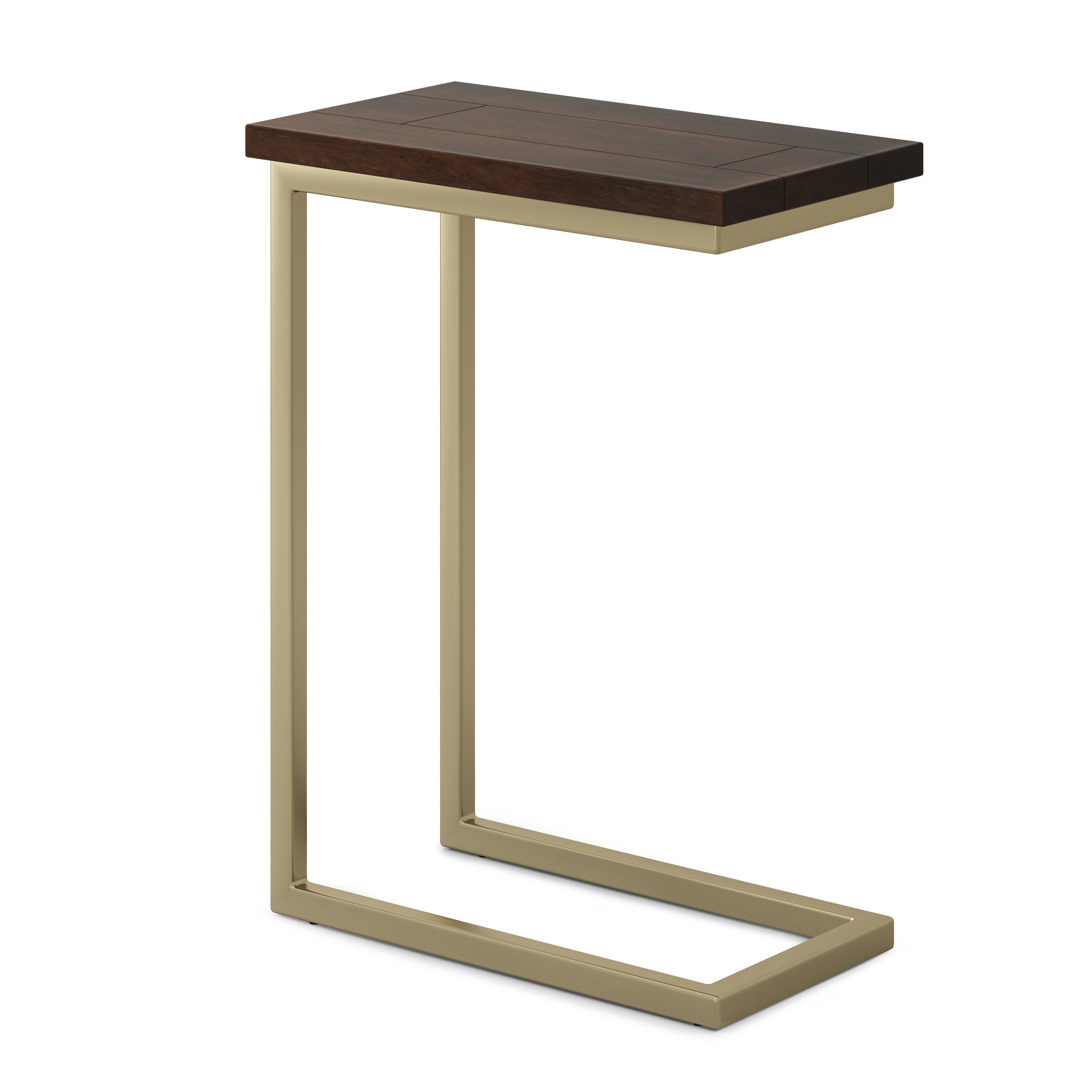 24" Glossy Dark Brown and Gold Solid Wood and Iron End Table