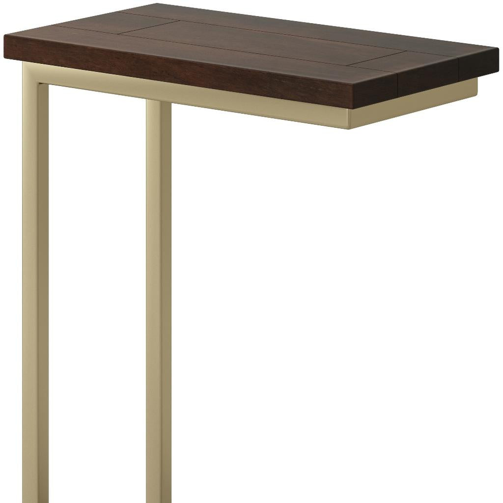 24" Glossy Dark Brown and Gold Solid Wood and Iron End Table