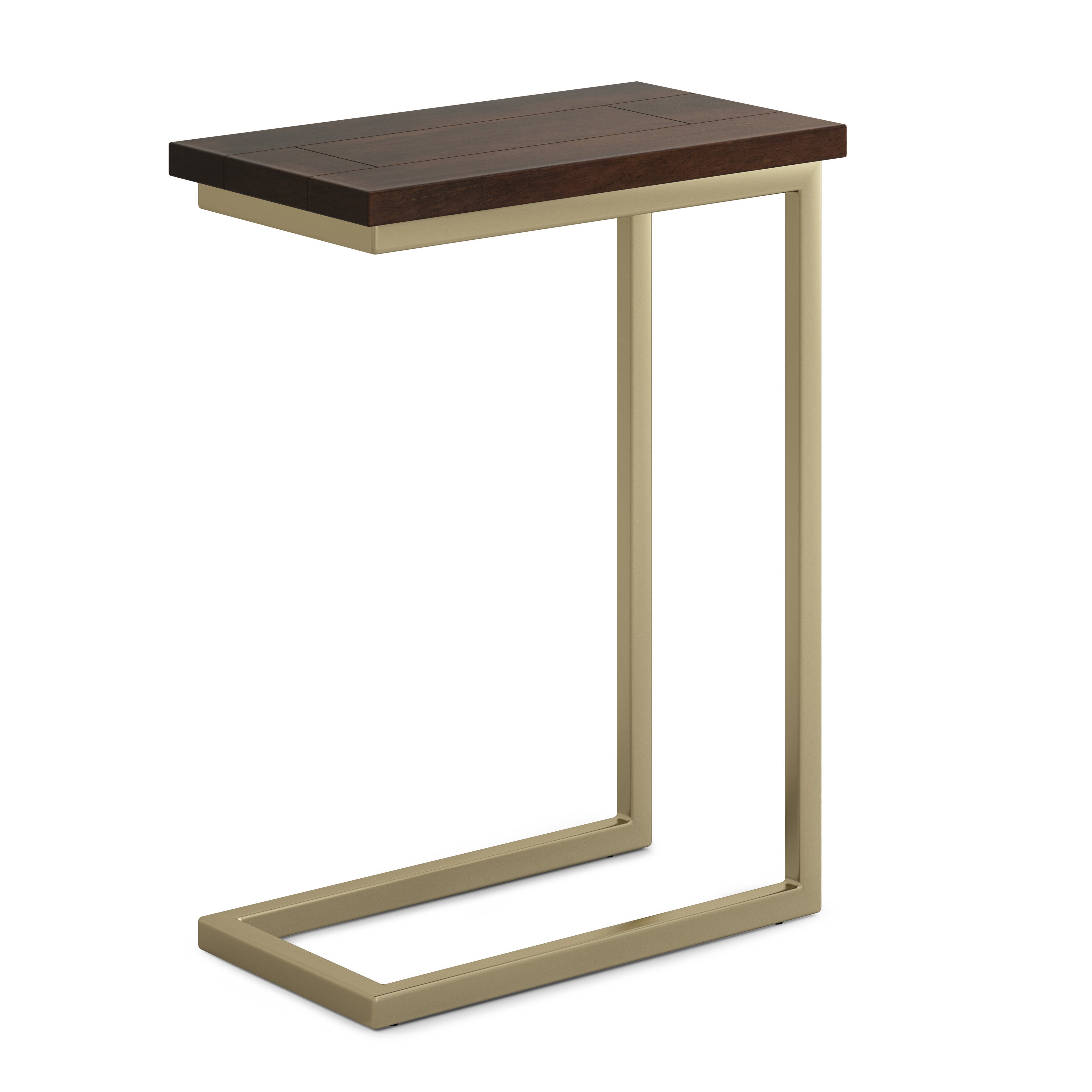 24" Glossy Dark Brown and Gold Solid Wood and Iron End Table