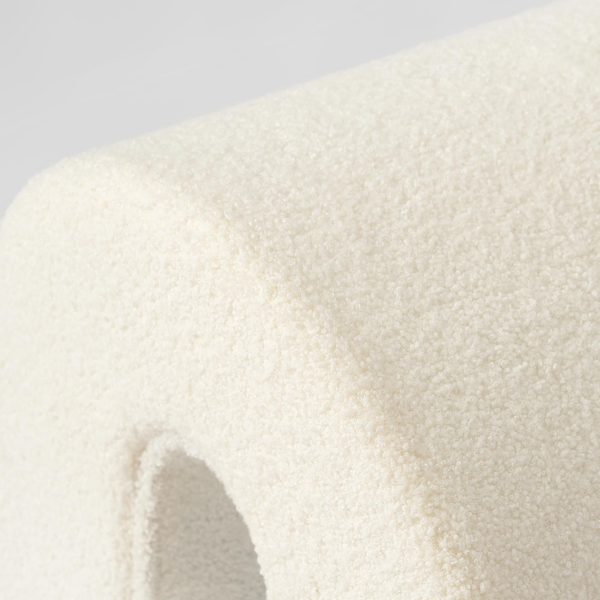 17" White Boucle Oval Footstool Ottoman