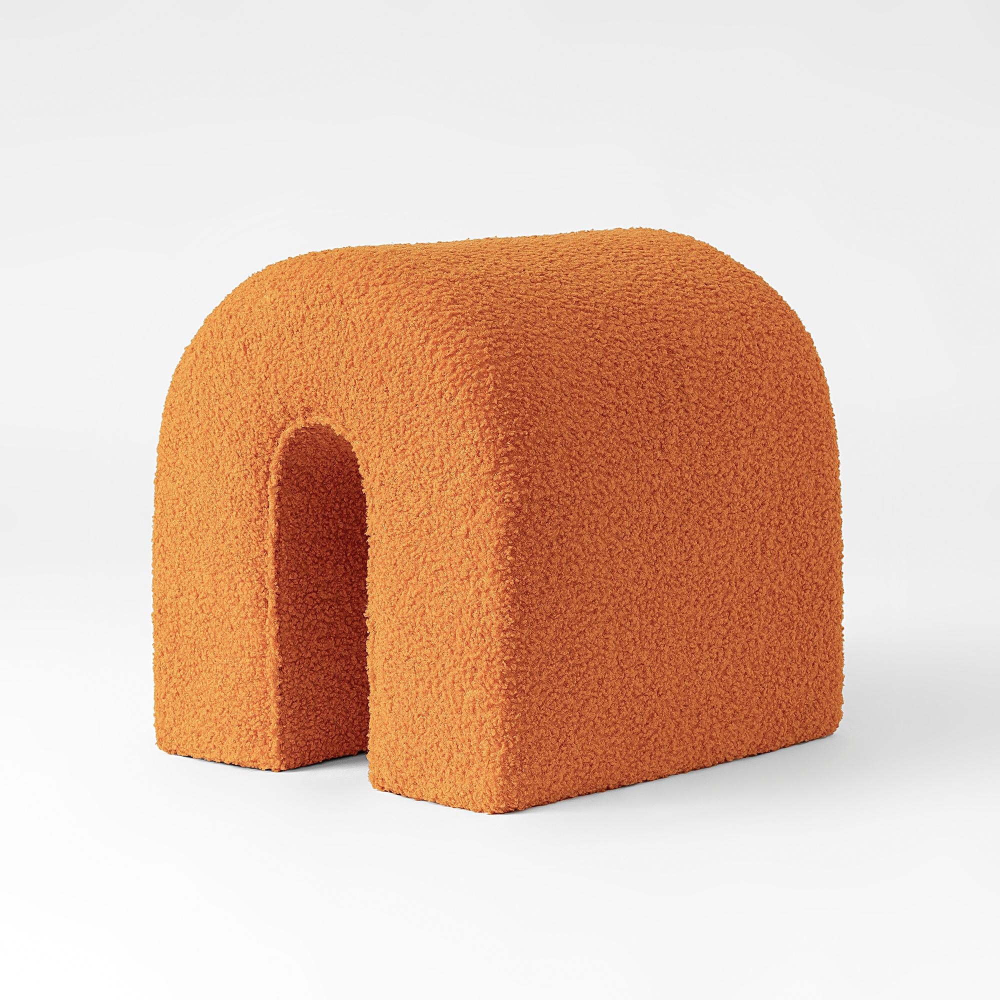 17" Orange Boucle Oval Footstool Ottoman