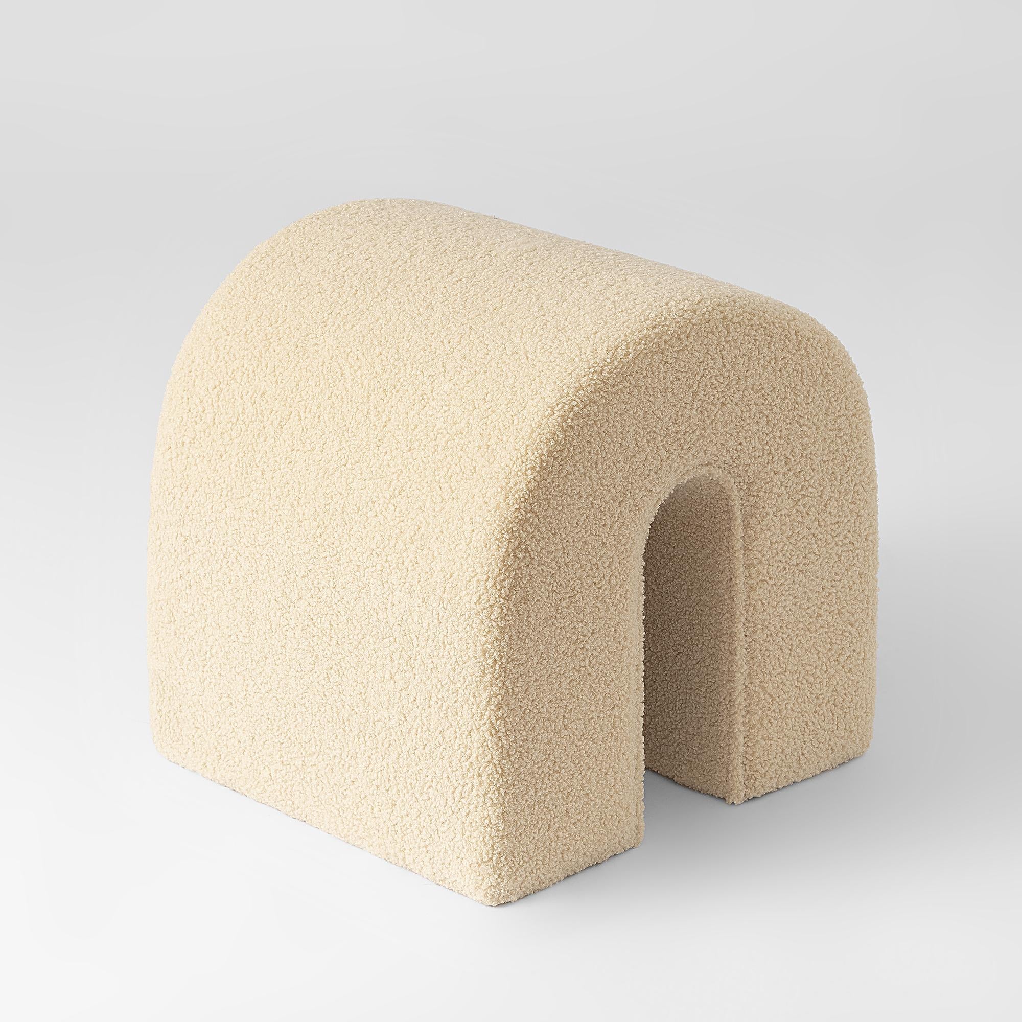 17" Beige Boucle Oval Footstool Ottoman