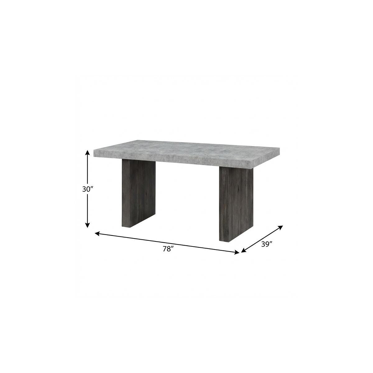 78" Gray and Dark Brown Faux Marble and Wood Double Pedestal Base Dining Table