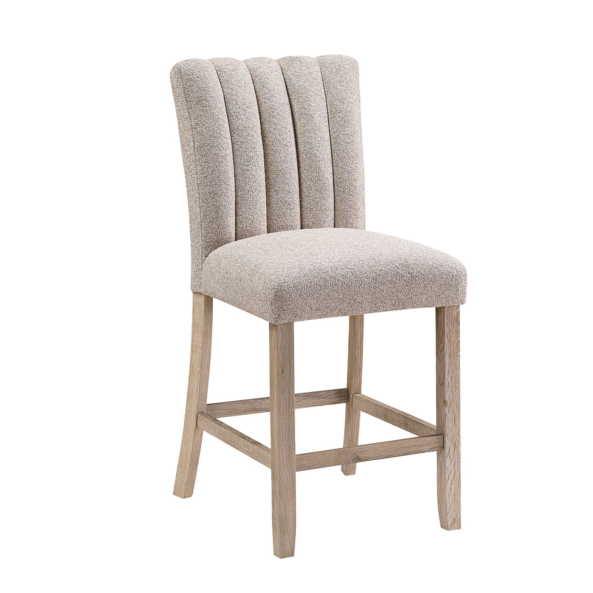 Set of Two 26" Beige and Natural Fabric and Wood Bar Height Bar Chairs