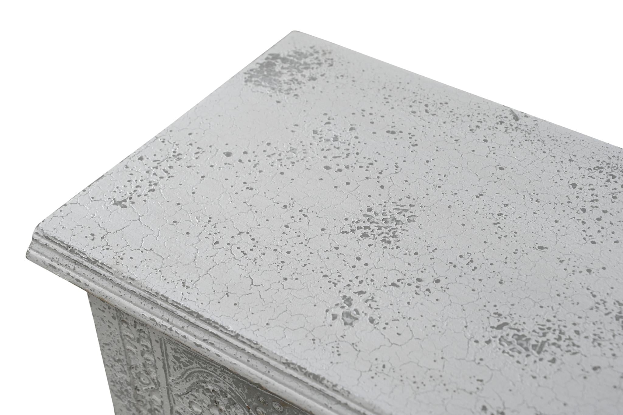 54" White Solid Wood Medallion Storage Ottoman
