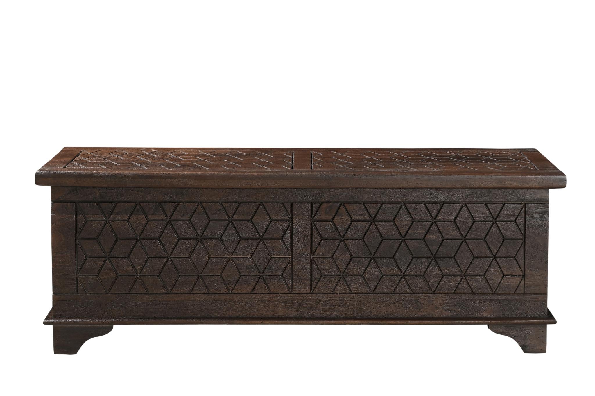 52" Brown Solid Wood Geometric Storage Ottoman