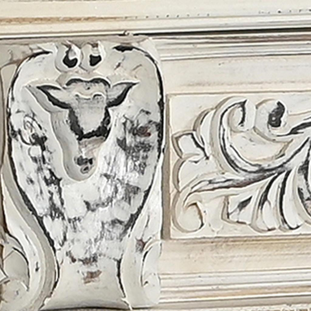118" White Distressed Solid Wood Carved Floral Six Drawer Sideboard with Six Doors