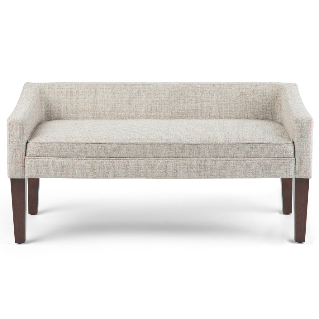 50" Beige and Brown Fabric and Wood Upholstered Bench
