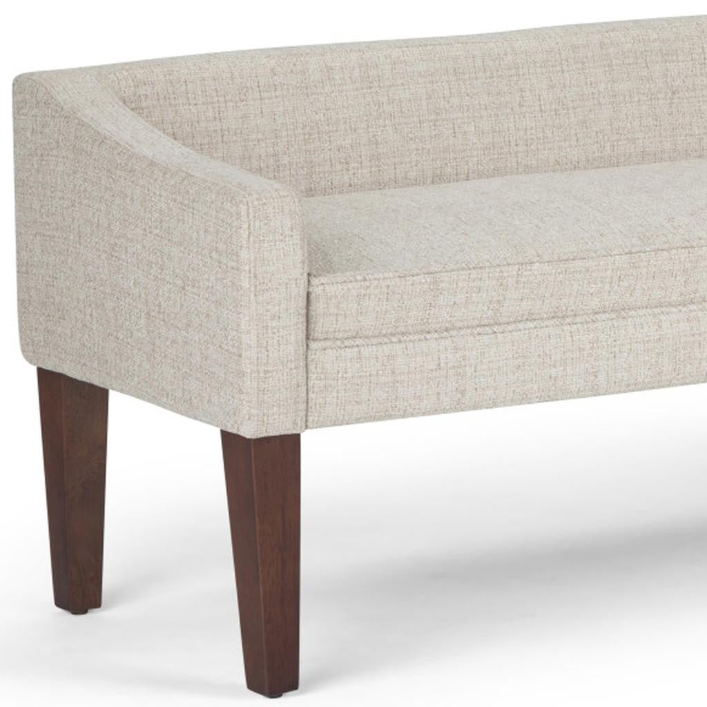 50" Beige and Brown Fabric and Wood Upholstered Bench