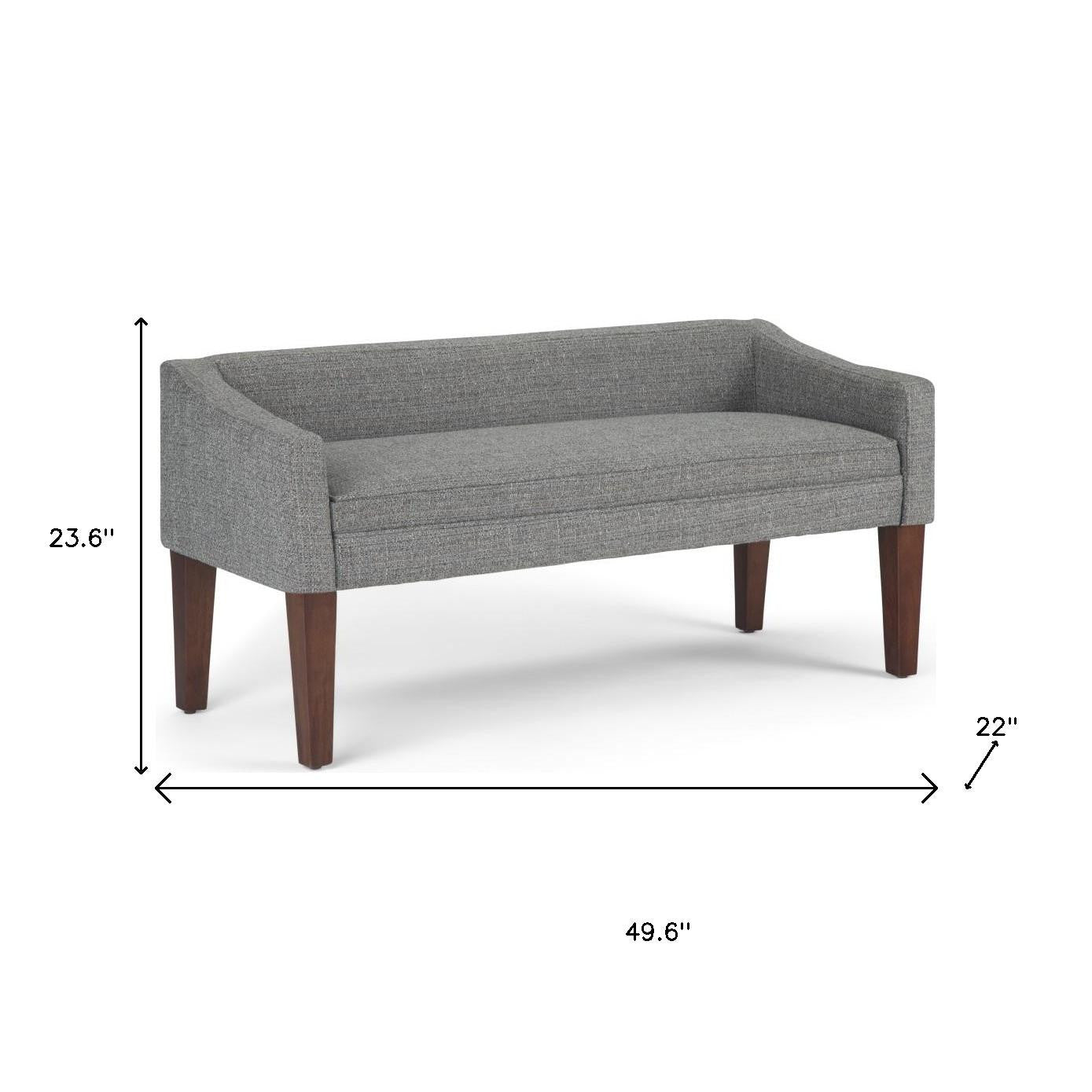 50" Gray and Brown Fabric and Wood Upholstered Bench