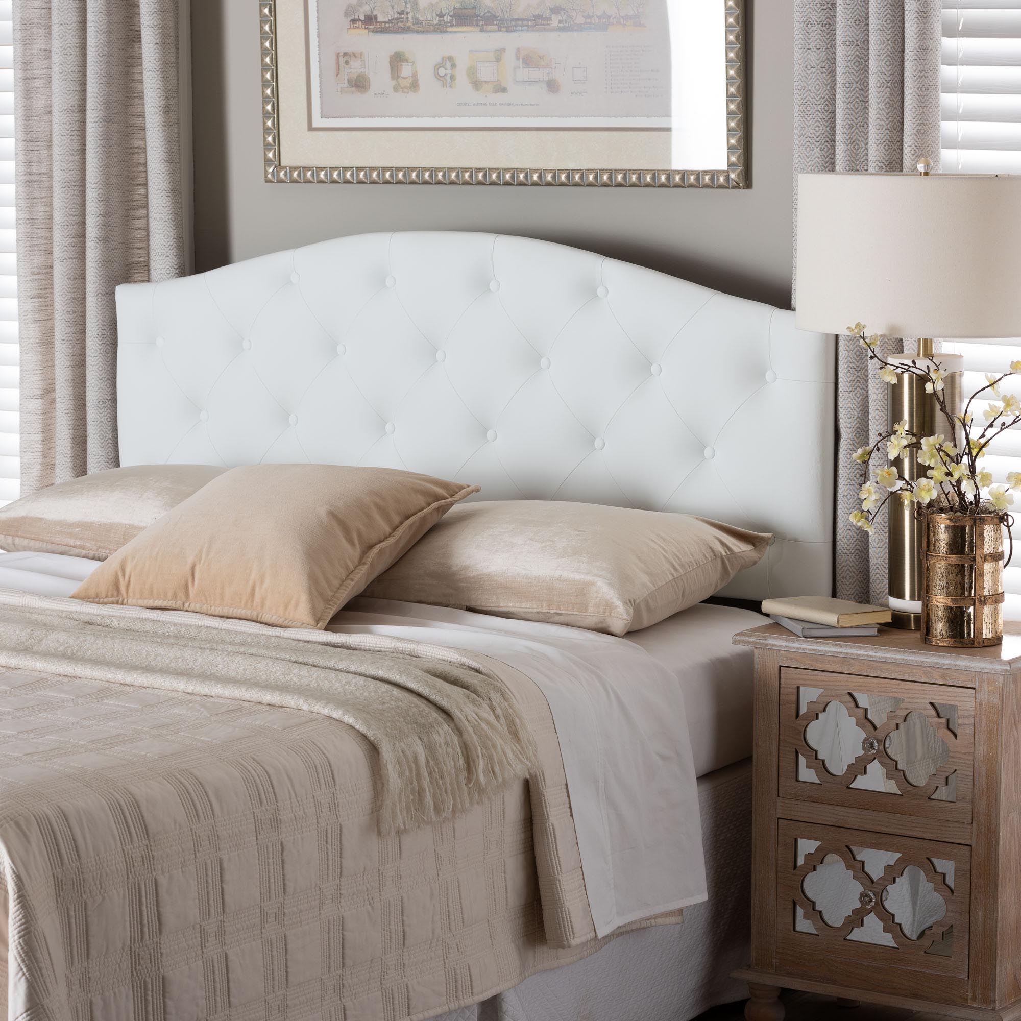 Baxton Studio Myra Modern and Contemporary Queen Size White Faux Leather Upholstered Button-tufted Scalloped Headboard