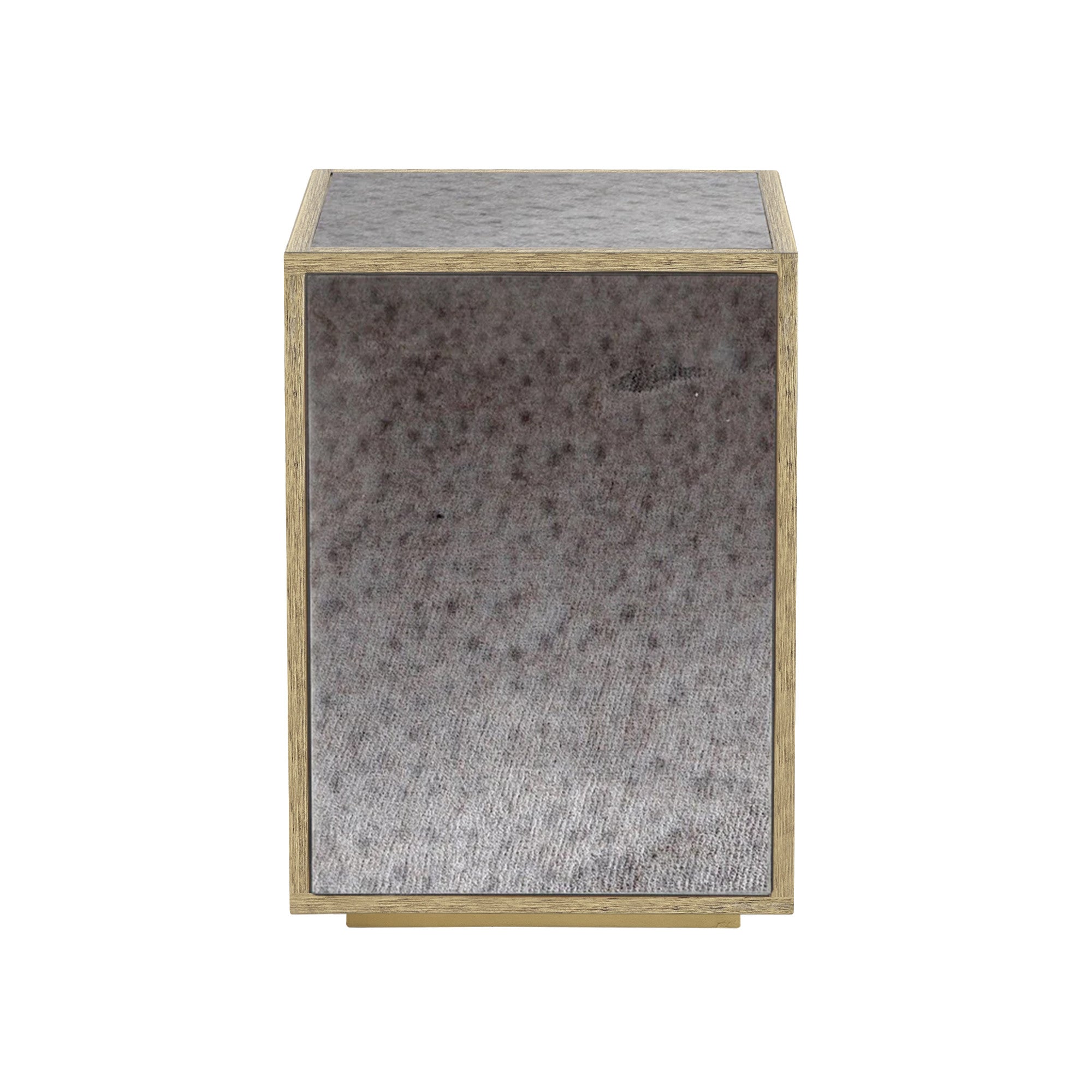 22" Silver and Gold Mirrored Glass and Wood Block End Table
