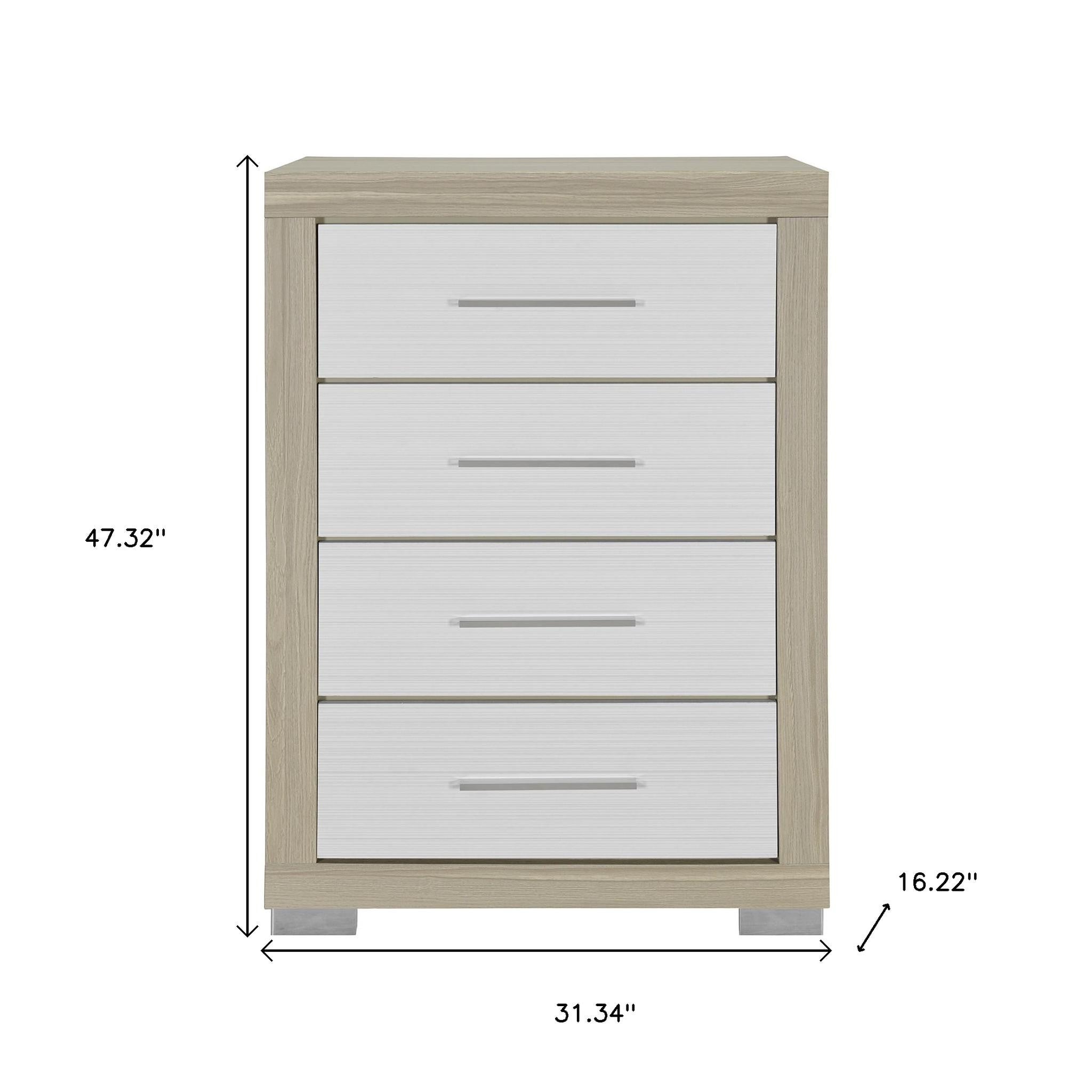 31" Natural And White Wood Four Drawer Dresser