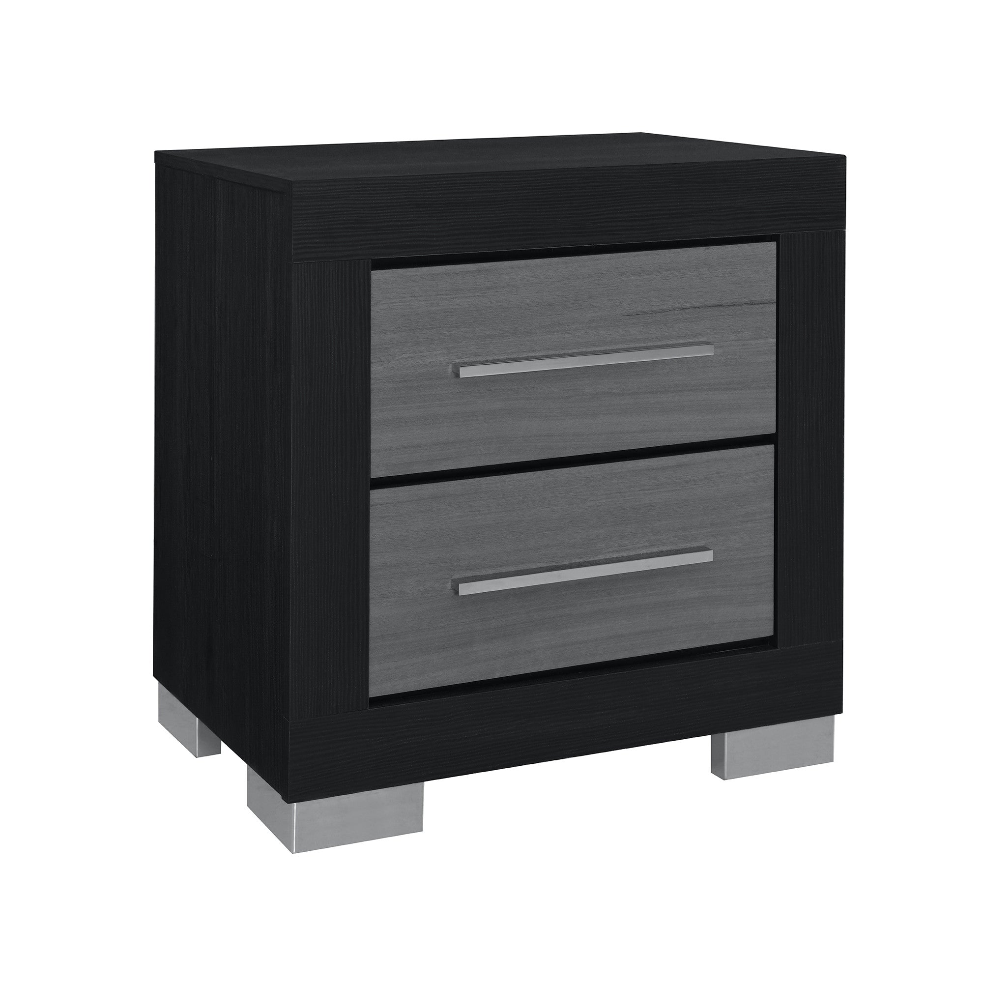 23" Black And Gray Wood Square Two Drawer Nightstand