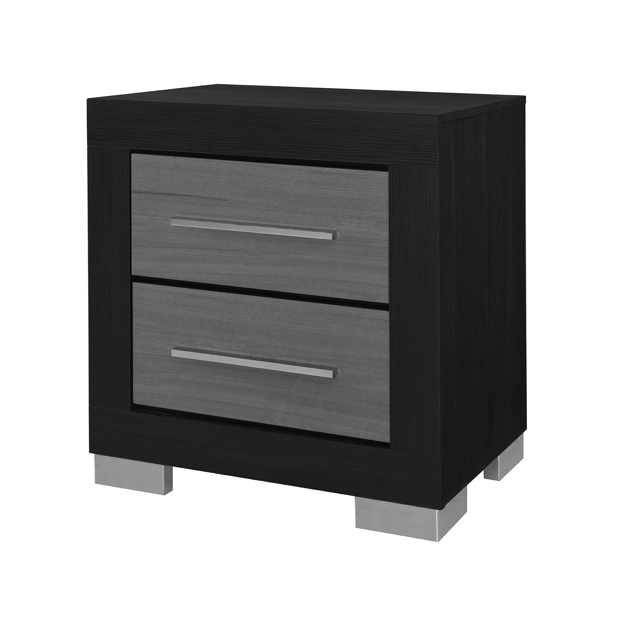 23" Black And Gray Wood Square Two Drawer Nightstand