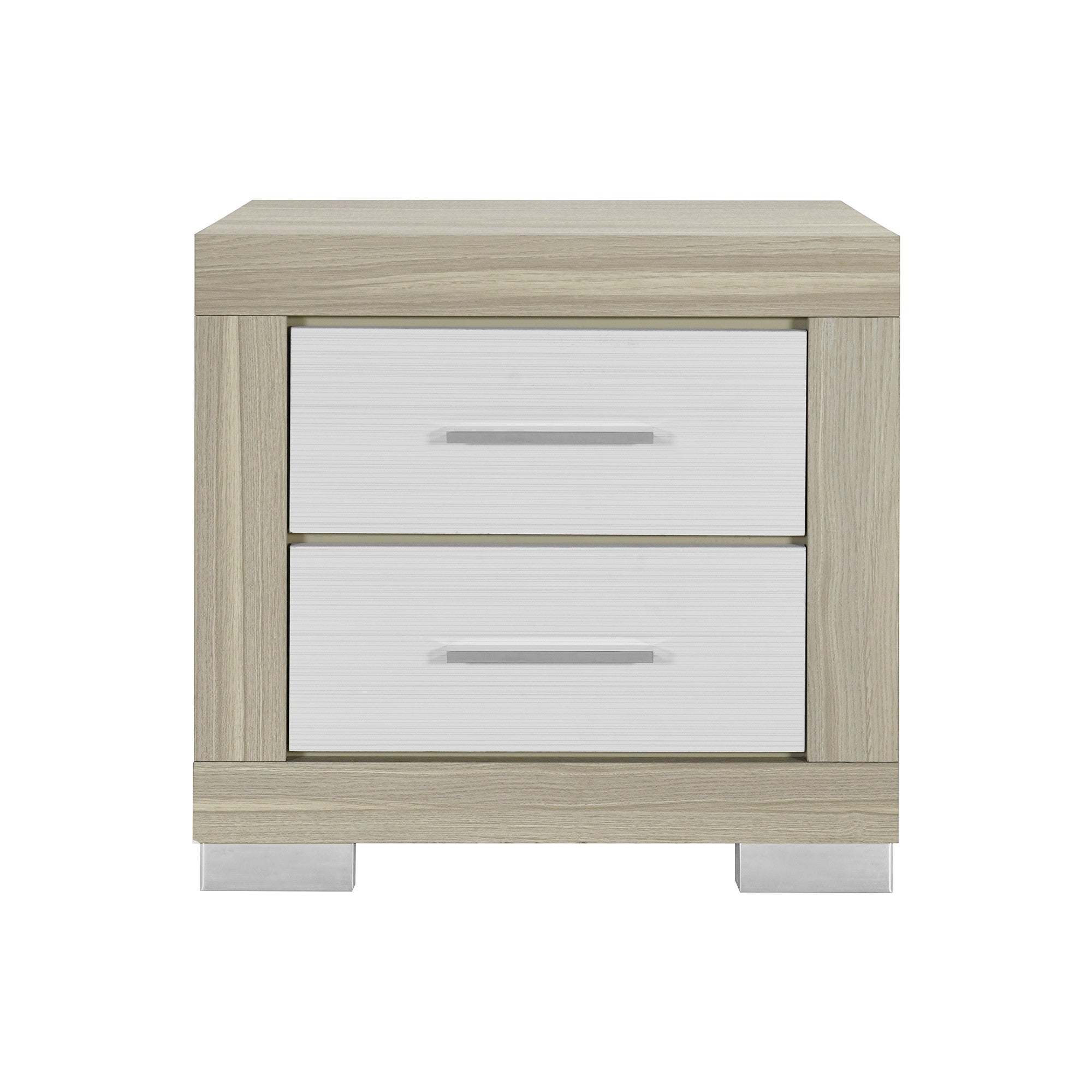 23" Natural And White Wood Square Two Drawer Nightstand