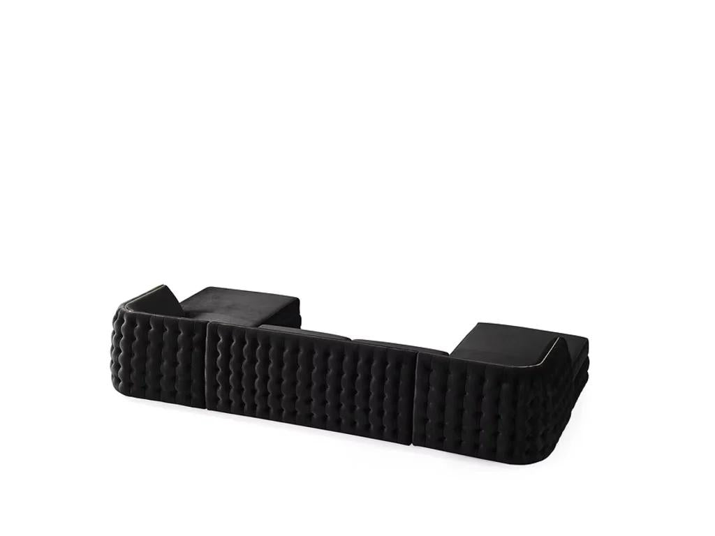 Black Velvet U Shaped Sofa and Chaise Sectional With Toss Pillows