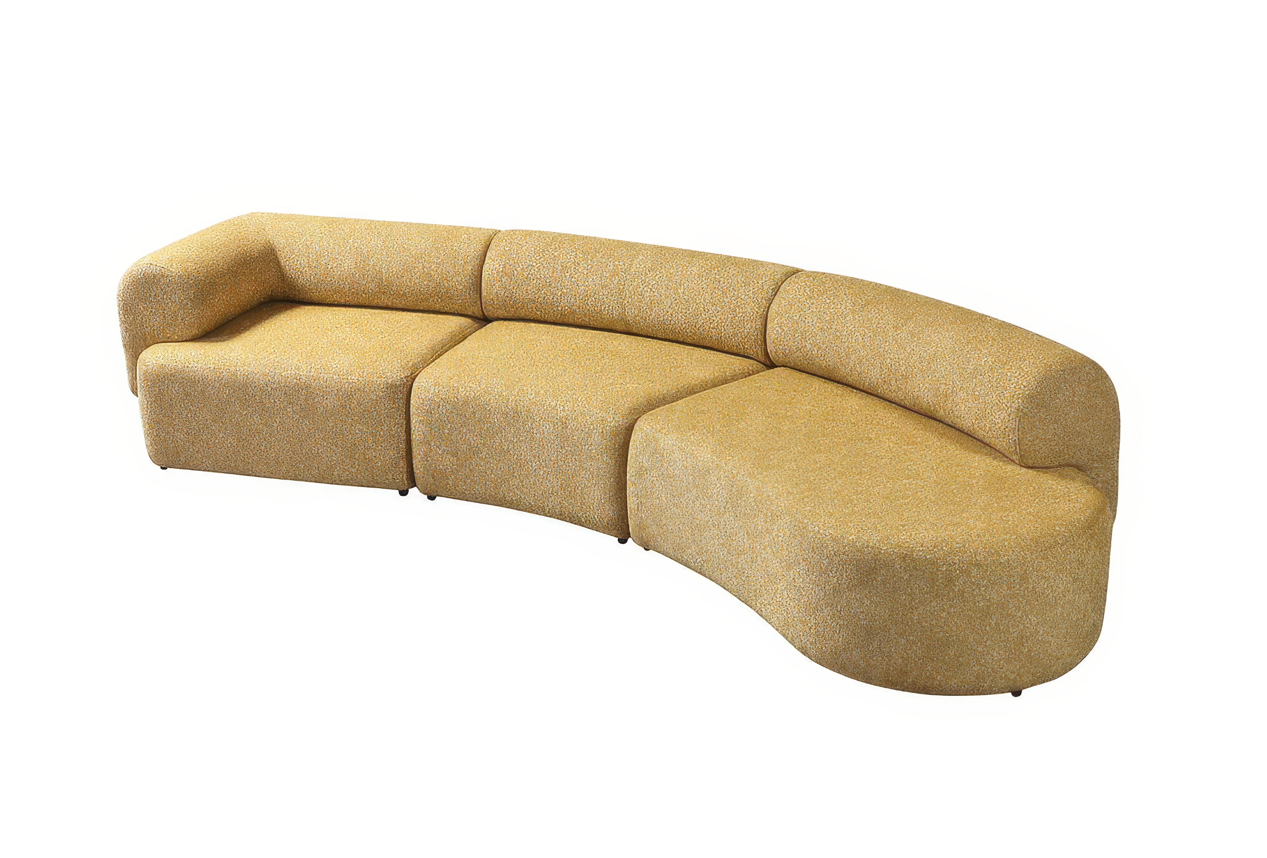 Mustard Boucle Modular Curved Three Piece Sectional With Toss Pillows