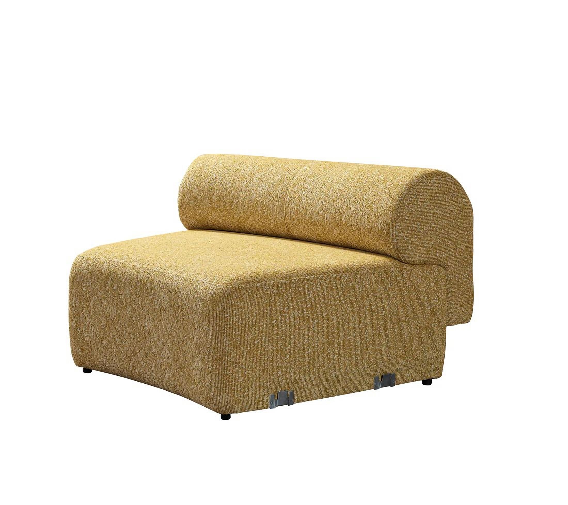 Mustard Boucle Modular Curved Three Piece Sectional With Toss Pillows