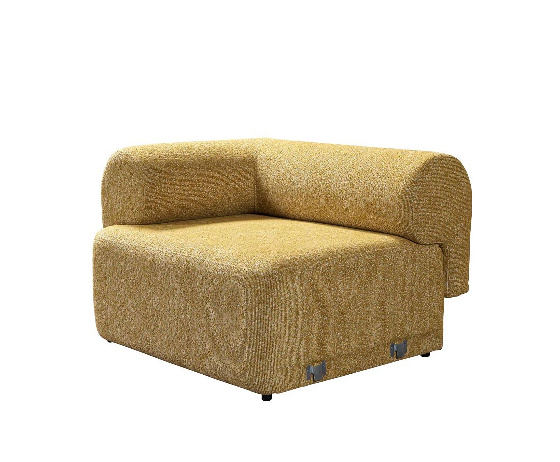 Mustard Boucle Modular Curved Three Piece Sectional With Toss Pillows