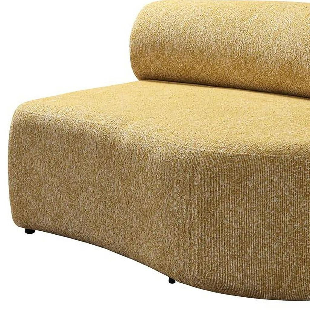 Mustard Boucle Modular Curved Three Piece Sectional With Toss Pillows