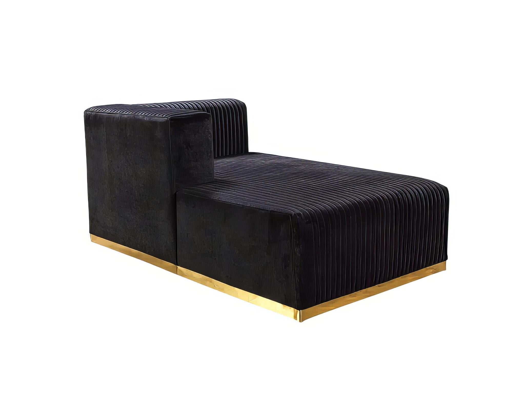 Black Velvet Modular U Shaped Four Piece Sofa and Chaise Sectional With Toss Pillows