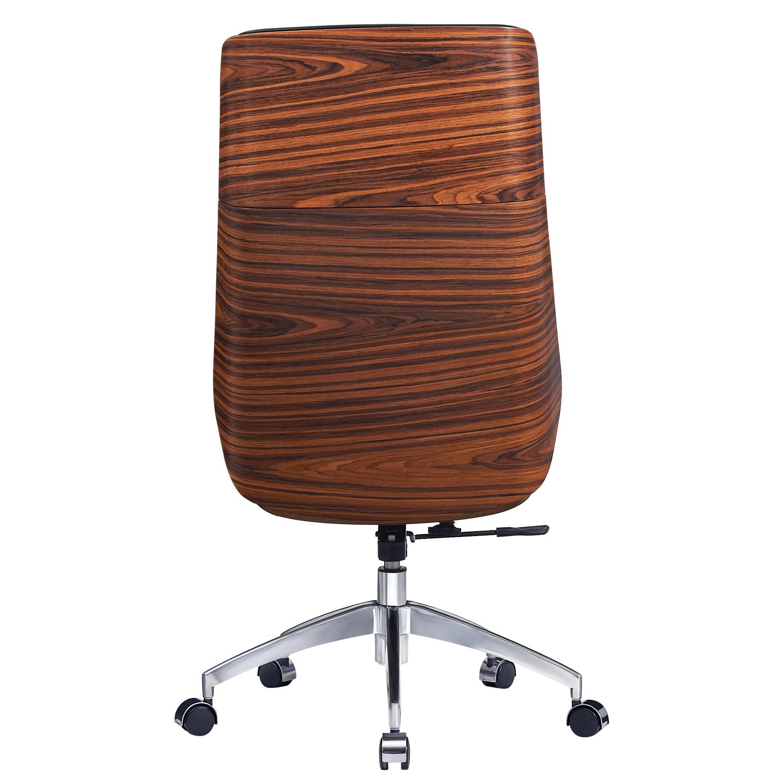 Black Rosewood and Silver Adjustable Height Swivel Rolling Executive Office Chair