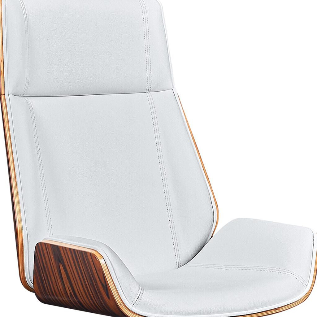 White Rosewood and Silver Adjustable Height Swivel Rolling Executive Office Chair