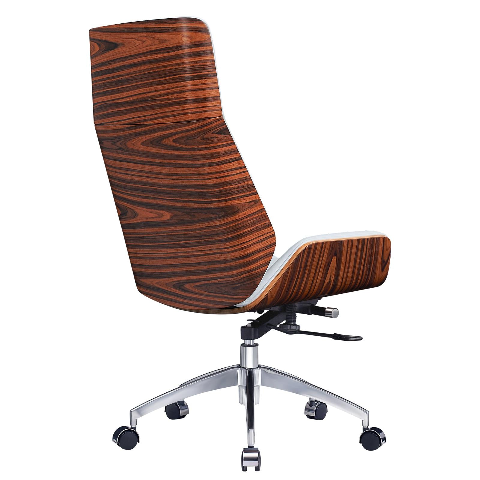 White Rosewood and Silver Adjustable Height Swivel Rolling Executive Office Chair