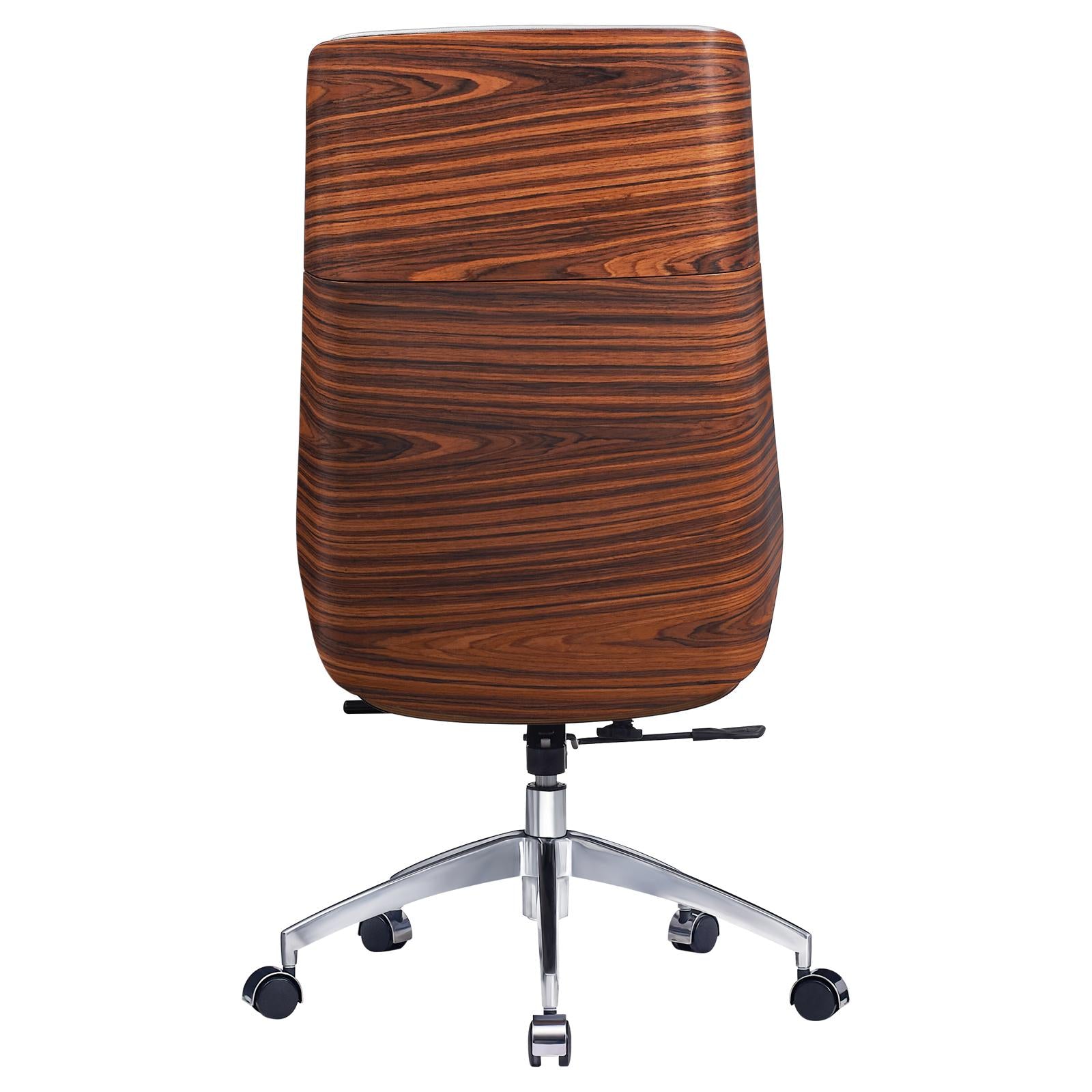 White Rosewood and Silver Adjustable Height Swivel Rolling Executive Office Chair