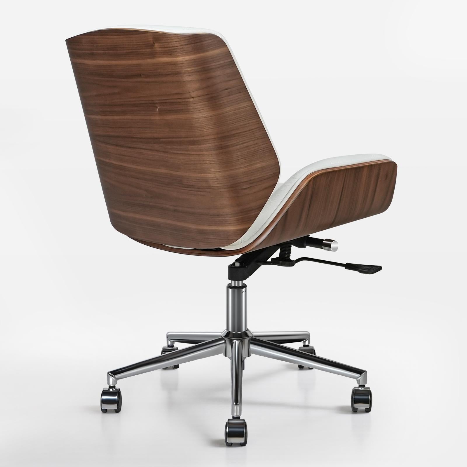 White Silver and Walnut Adjustable Height Swivel Rolling Conference Office Chair