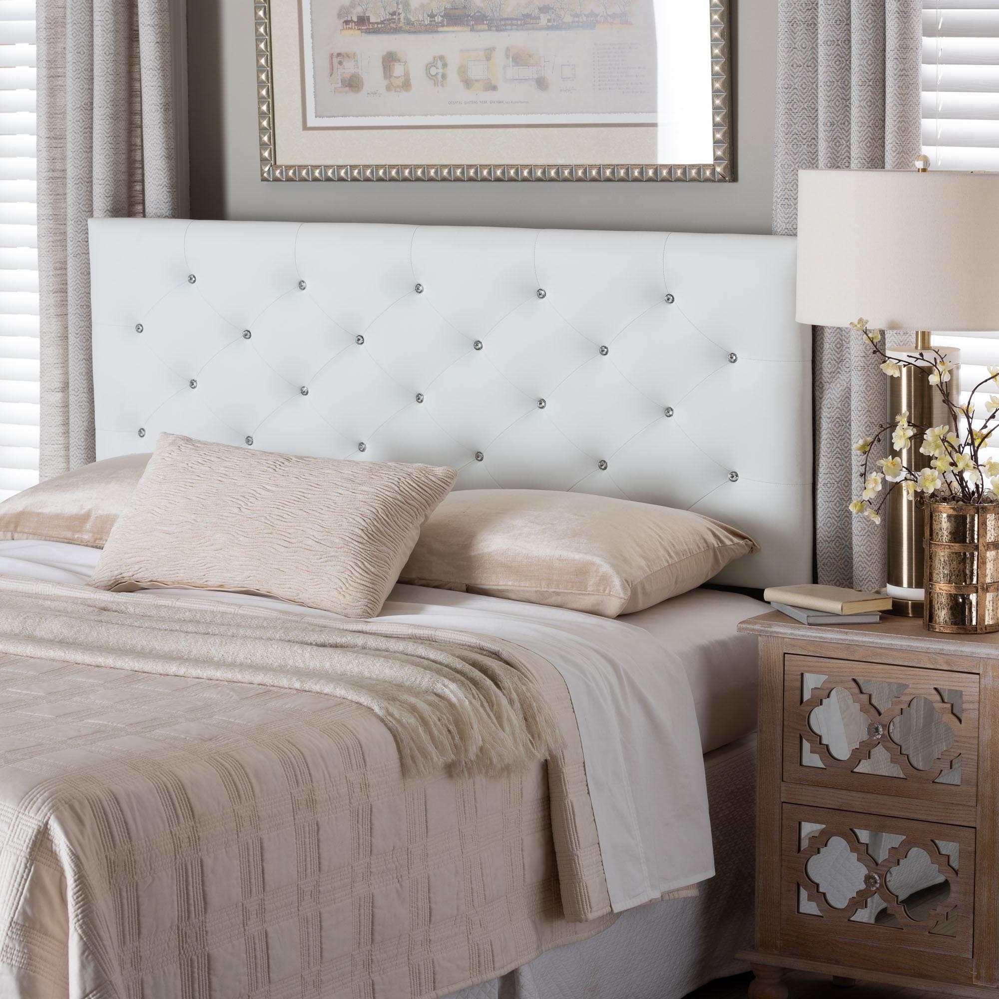 Baxton Studio Viviana Modern and Contemporary White Faux Leather Upholstered Button-tufted Queen Size Headboard