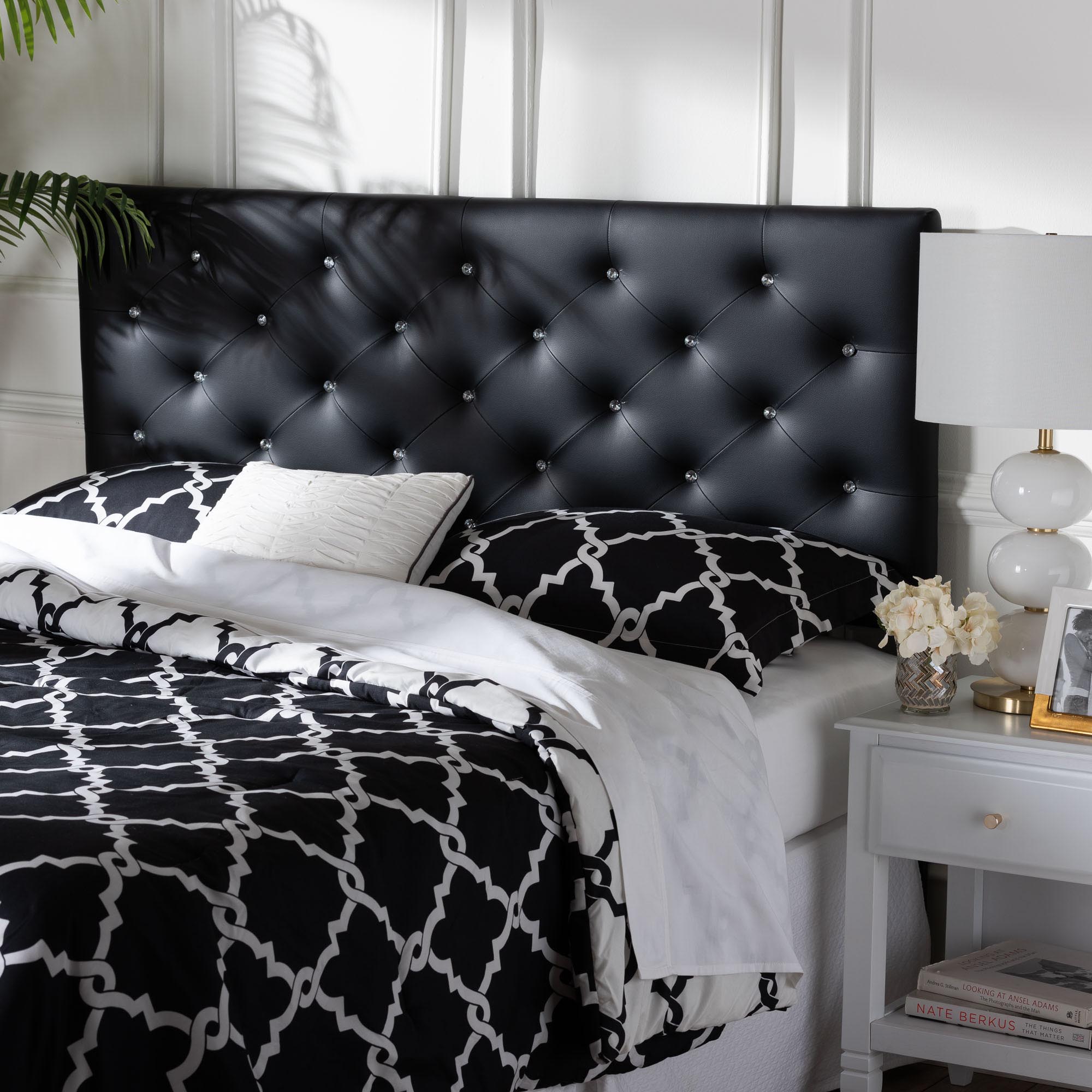 Baxton Studio Viviana Modern and Contemporary Black Faux Leather Upholstered Button-tufted Queen Size Headboard