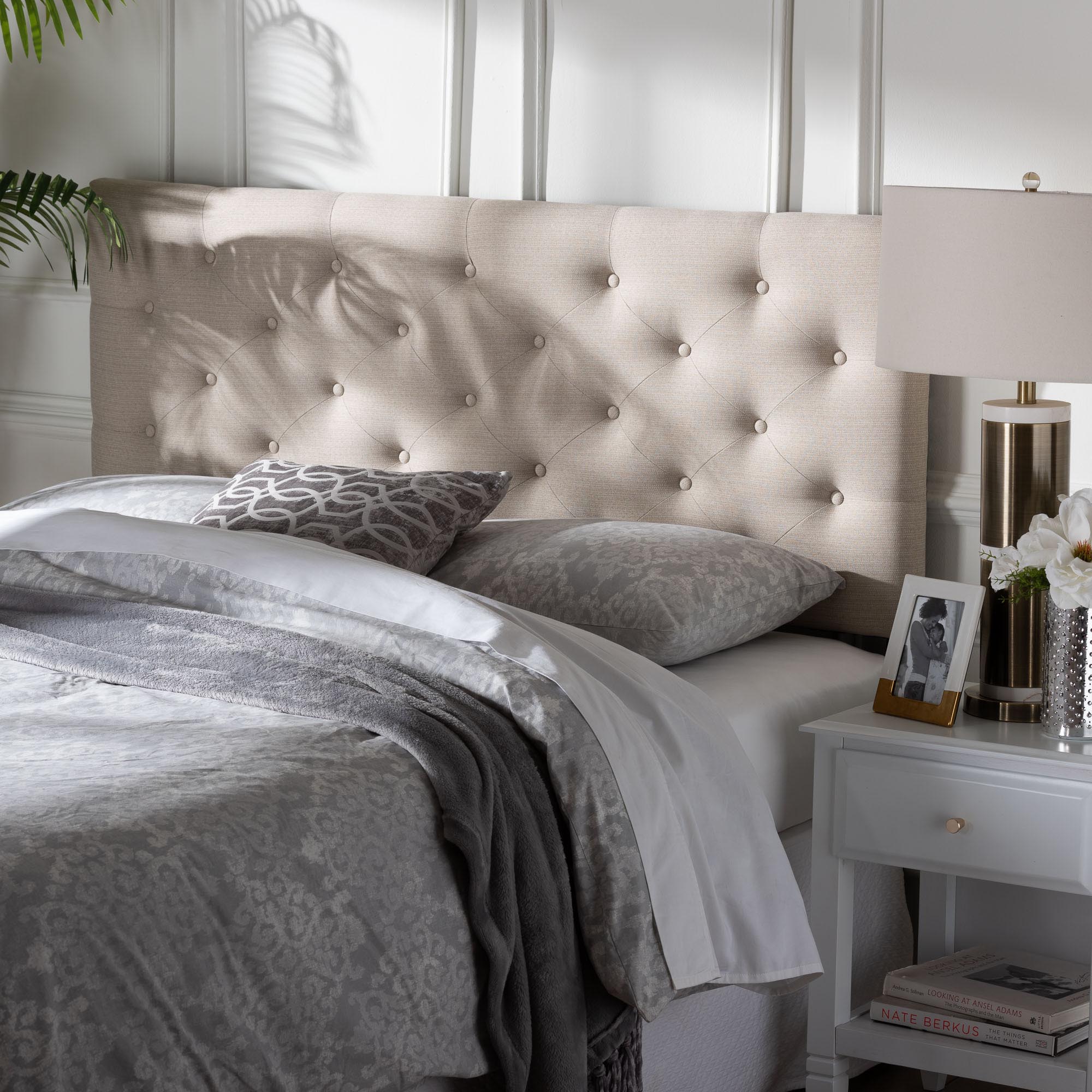 Baxton Studio Viviana Modern and Contemporary Light Beige Fabric Upholstered Button-tufted Queen Size Headboard